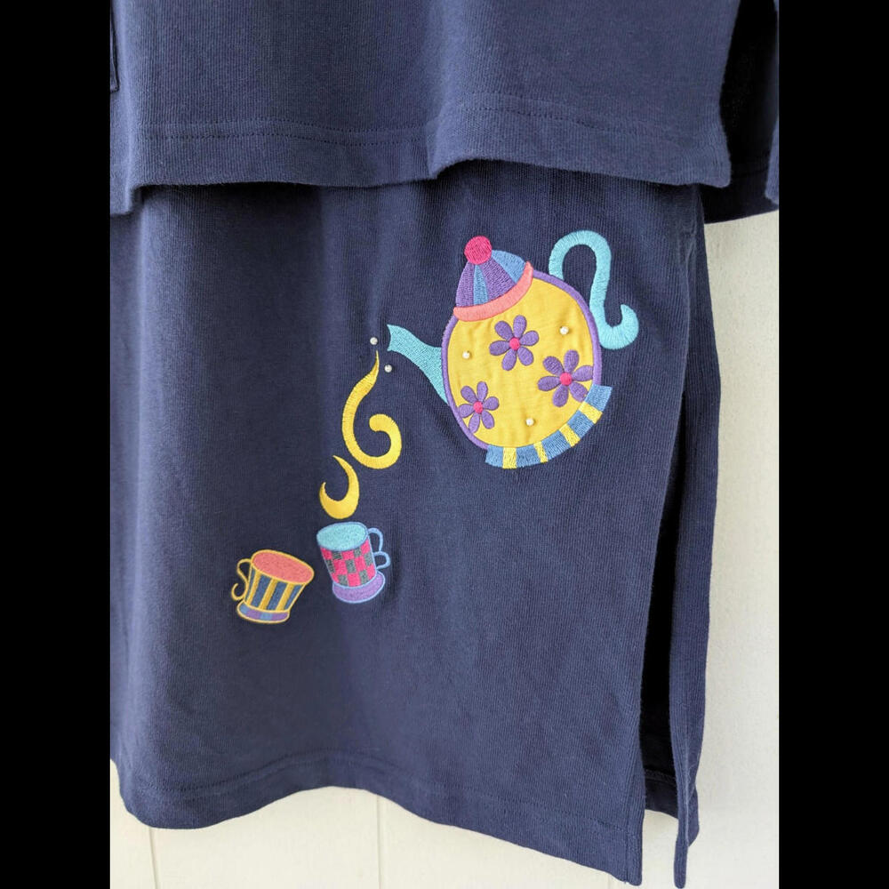 Quacker Factory Navy Tea Cup & Teapot Two-Piece Tunic Skirt Set Small - Picture 4 of 8